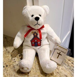 God Bless Our School Bear Holy Bear Holy Bible Angel Halo White 2 Samuel 22:3